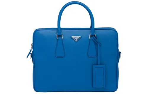 PRADA Saffiano Briefcase Leather Handbag Men's Sea Blue