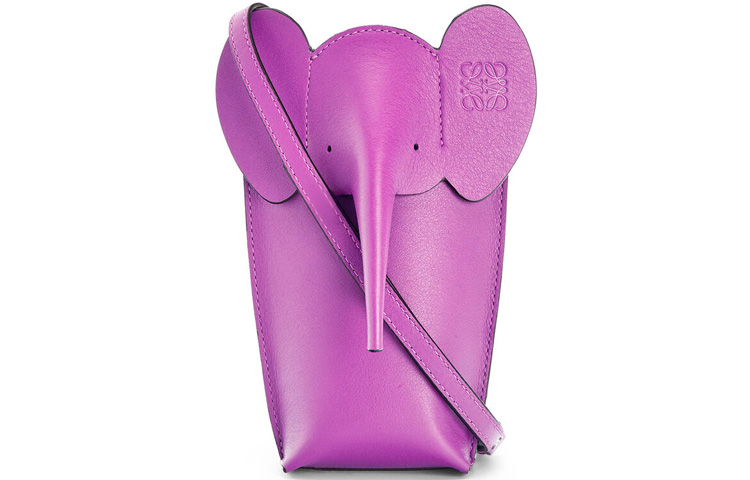 LOEWE Elephant Pocket Calfskin Cell Phone Pouch Women's Bright Purple