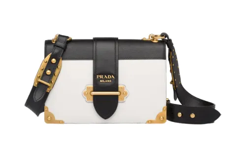 PRADA Cahier Calfskin Small Square Bag, Crossbody Bag, Shoulder Bag Women's Black/White