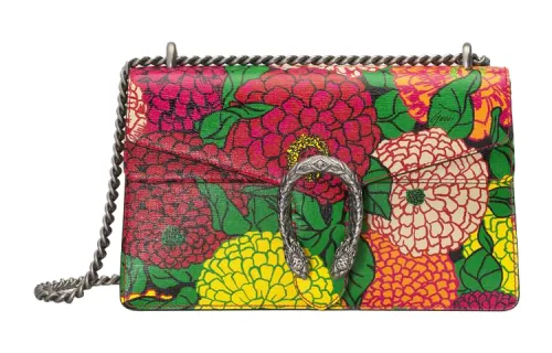 GUCCI Dionysus Zip Closure Suede With Fabric Handbag, Shoulder Bag, Crossbody Bag Women's Fuchsia Multicolor