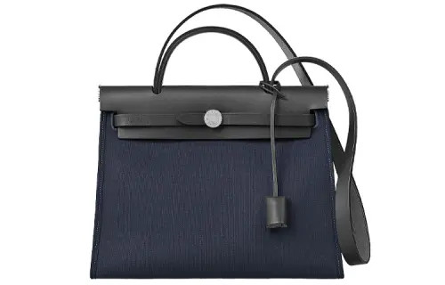 HERMES Herbag Zip Cowhide Patchwork Canvas Shoulder Bag, Crossbody Bag, Handbag 31 Unisex Black/Dark Blue