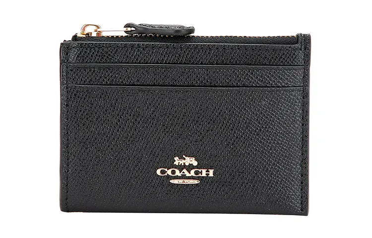 COACH Leather ID Holder, Key Pouch, Card Holder Mini Women's Black