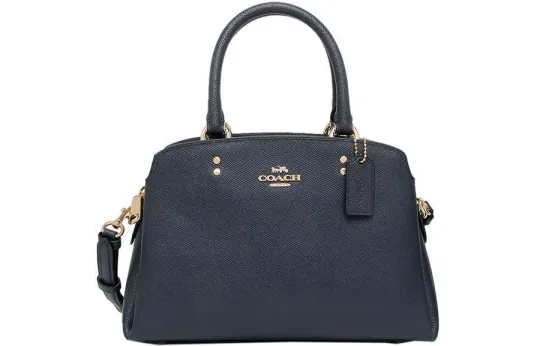 COACH Leather One Shoulder Crossbody Briefcase Handbag Small Women's Midnight Blue