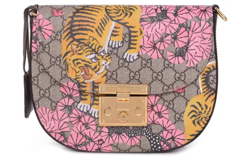 GUCCI Padlock Canvas With Leather Lock Bag Saddle Bag Shoulder Bag Medium Women's Ebony/Multicolor