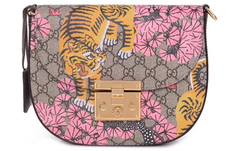 GUCCI Padlock Canvas With Leather Lock Bag Saddle Bag Shoulder Bag Medium Women's Ebony/Multicolor