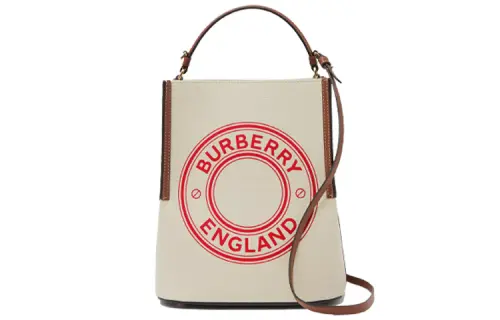 Burberry Canvas Bag, Bucket Bag, Shoulder Bag, Crossbody Bag, Handbag Small Women's Natural/Tan/Fiery Red