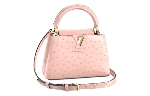 LOUIS VUITTON Capucines Ostrich Leather With Goatskin Capison Shoulder Bag, Crossbody Bag, Handbag Women's Pink