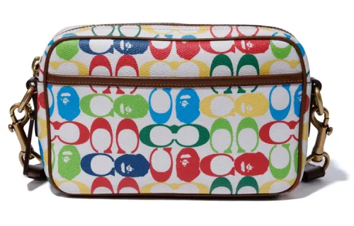 A BATHING APE COACH Collaboration AcademyCrossbody Zip Closure Cow Leather Camera Bag, Shoulder Bag Regular Men's