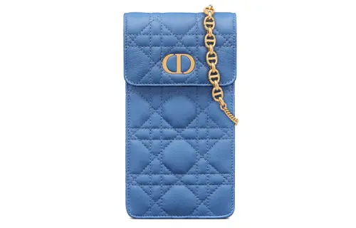 DIOR Caro Cow Leather Cell Phone Pouch, Shoulder Bag, Crossbody Bag Women's Cornflower Blue