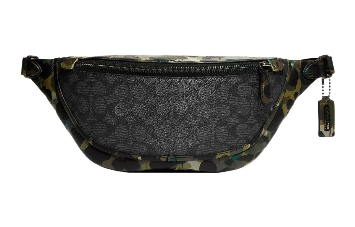 COACH Canvas With Pebbled Leather Sling Bag, Fanny Pack Large Men's Black