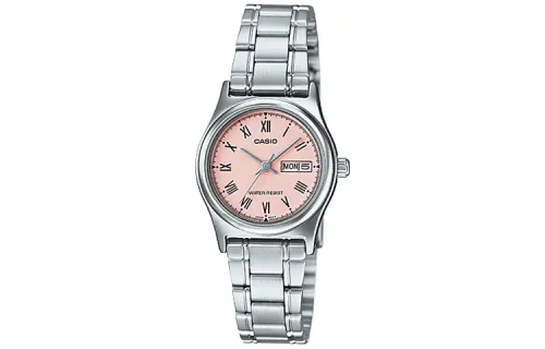 CASIO Casio, waterproof quartz watch strap stainless steel, women's watch, fuchsia dial, quartz mechanism, Japanese and Korean