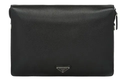 PRADA Leather Shoulder Bag Men's Black