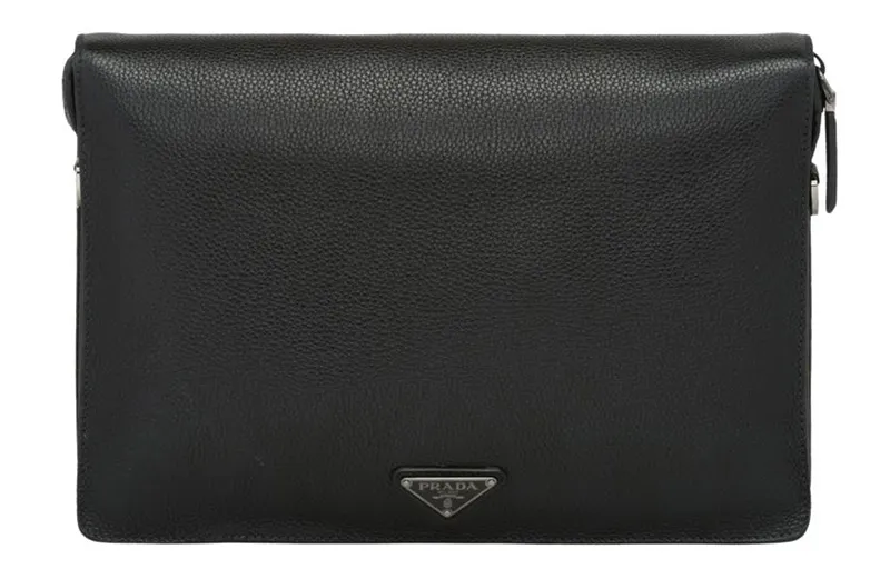 PRADA Leather Shoulder Bag Men's Black