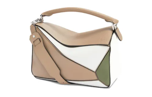 LOEWE Puzzle Cow Leather Geometric Bag, Handbag, Shoulder Bag, Crossbody Bag Women's White/Camel/Jasper