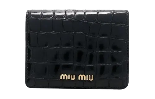MIU MIU Crocodile Pattern Leather Wallet Women's Black