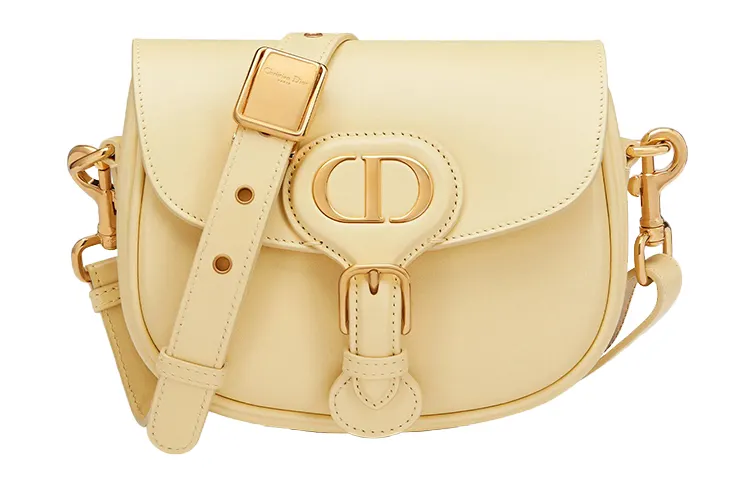 DIOR Bobby Adjustable Strap Smooth Cow Leather Shoulder Bag, Crossbody Bag Small Women's Light Yellow