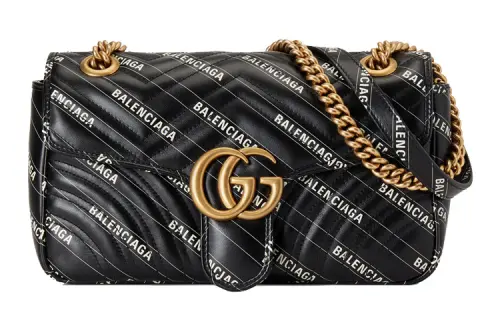 GUCCI Marmont Leather Chain One Shoulder Handbag, Crossbody Bag Regular Women's Black