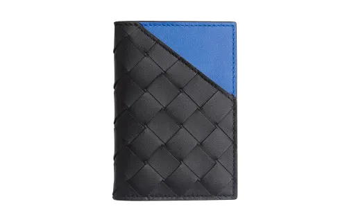 Bottega Veneta Intrecciato Flap Leather Calfskin Card Holder Men's Black