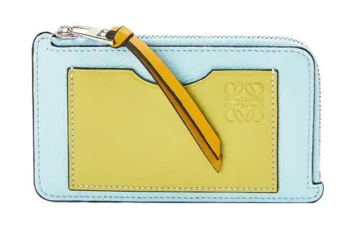 LOEWE Soft Grain Cow Leather Card Holder Women's Crystal Blue/Lemon