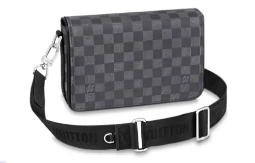 LOUIS VUITTON Leather Messenger Bag, Shoulder Bag Men's Black