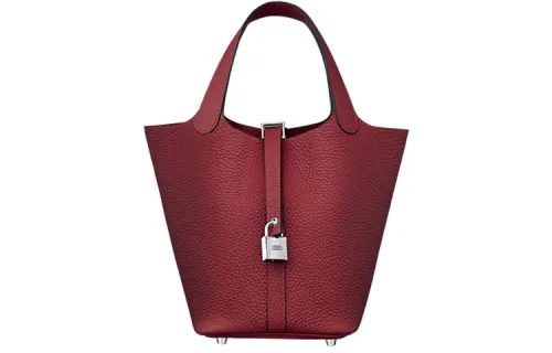 HERMES Picotin Lock Clemence Bullock Leather Basket Bag, Bucket Bag, Handbag 18 Women's K1 ROUGE GRENADE Garnet Red