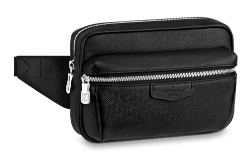 LOUIS VUITTON OUTDOOR Zip Closure Cow Leather Sling Bag One Shoulder Crossbody Fanny Pack Men's Black