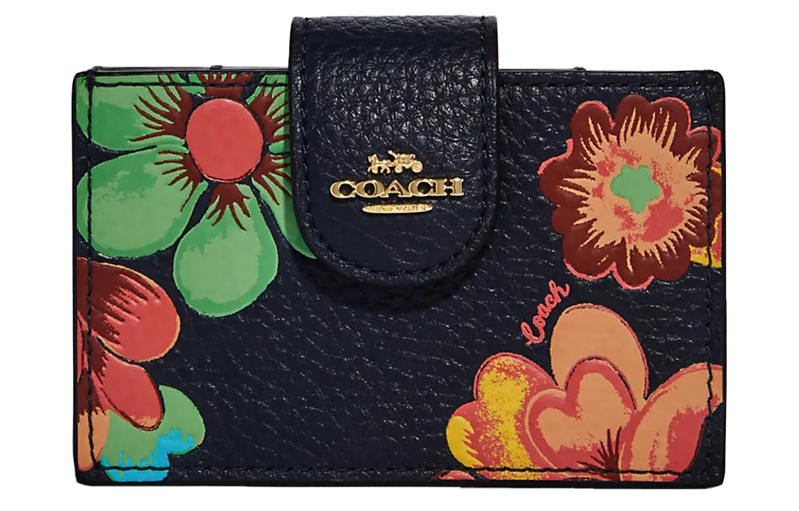 COACH Refined Pebble Leather Card Holder, Card Box Women's Dark Blue