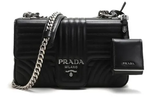 PRADA Diagramme Cow Leather Chain Bag Handbag Women's Black
