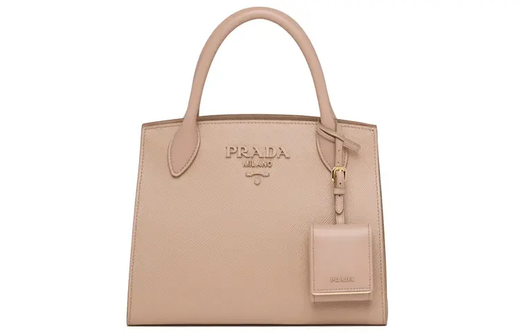 PRADA Saffiano Leather And Calfskin Crossbody Handbag Women's Cameo Brown Beige