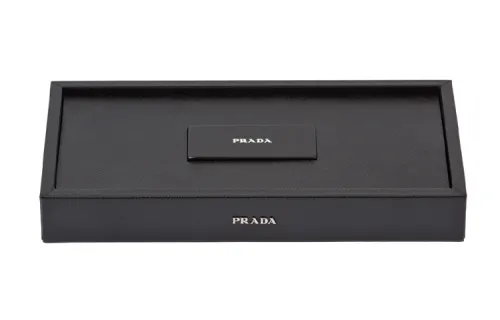 PRADA Solid Color Saffiano Leather Domino Storage Bag Unisex Black
