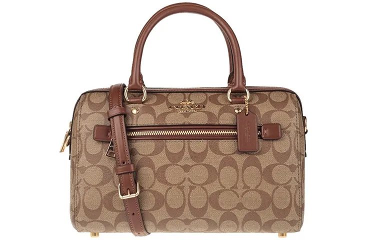 COACH PVC Boston Bag, Handbag, Crossbody Bag, Shoulder Bag Large Women's Khaki Monogram