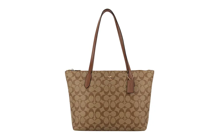 COACH Zip Top Tote PVC Shoulder Bag Medium Women's Brown