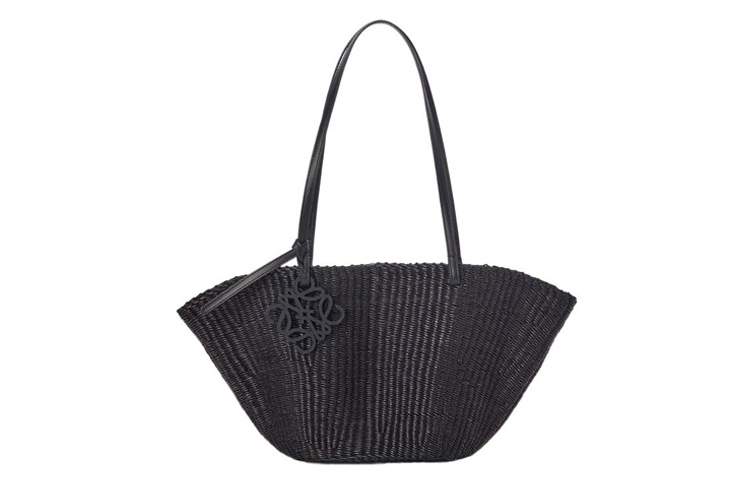 LOEWE Anagram Elephant Straw Woven Cow Leather Charm Handbag, Shoulder Bag Women's Black