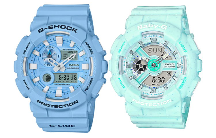 CASIO Casio watch series - round disc summer macaron sky blue mint green quartz movement Japanese and Korean watch men and women same style blue dial GAX-100CSA-2A+BA-110PI-2A