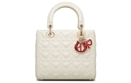DIOR Lady Dior Sheepskin Crossbody Bag, Handbag Medium Women's Milk White