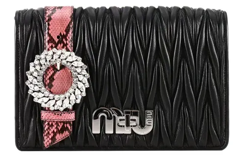 MIU MIU Leather With Python Skin Shoulder Bag, Crossbody Bag Women's Black