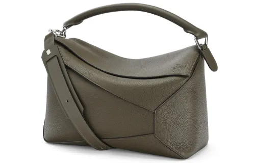 LOEWE Puzzle Grain Calfskin Geometric Puzzle Bag, Handbag, Shoulder Bag, Crossbody Bag Large Women's Gray Green