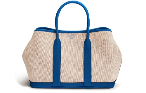 HERMES Garden Party Officier Canvas With Negonda Calfskin Handbag 30 Women's Sand Yellow/French Blue