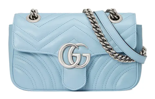 GUCCI GG Marmont Leather Crossbody Bag, Shoulder Bag Small Women's Blue