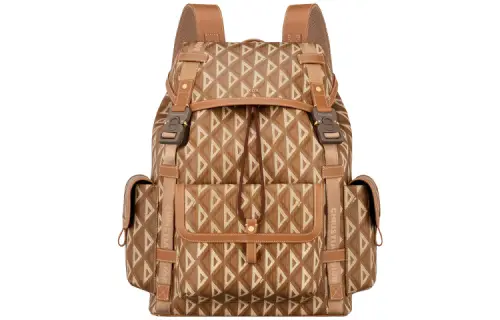 DIOR CD Diamond Nylon Jacquard Cow Leather Backpack Large Men's Coffee