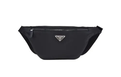 PRADA Re Nylon Zip Closure Leather Fanny Pack Unisex Black