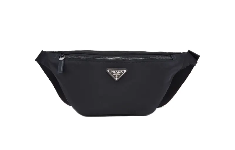 PRADA Re Nylon Zip Closure Leather Fanny Pack Unisex Black