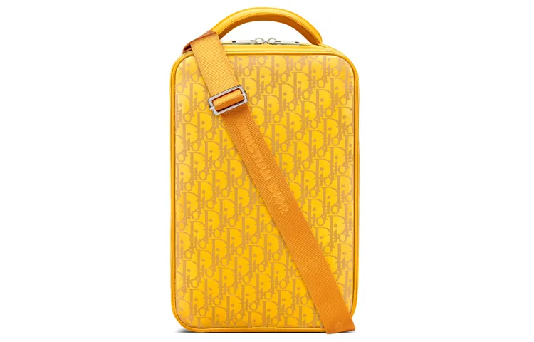 DIOR Cow Leather Shoulder Bag Men's Yellow