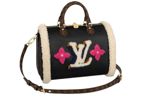 LOUIS VUITTON Speedy Wool With Grain Leather Pillow Bag, Shoulder Bag, Crossbody Bag, Handbag Regular Women's Black