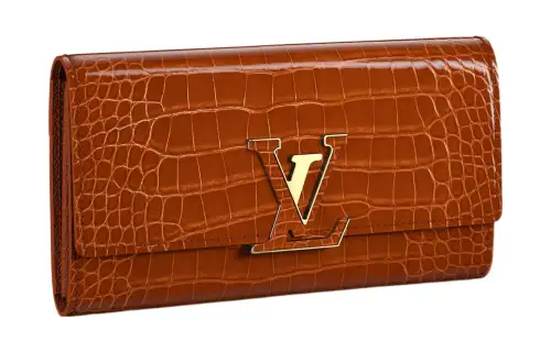 LOUIS VUITTON Capucines Foldable Polished Crocodile Leather Capsin Long Wallet Women's Yellow