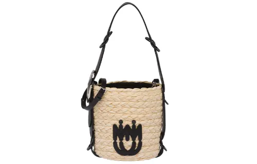 MIU MIU Leather With Straw Shoulder Bag, Crossbody Bag, Handbag Regular Women's Tan/Black