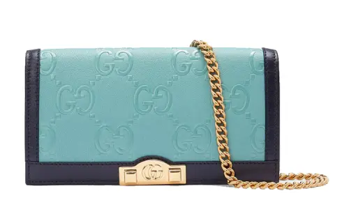 GUCCI Leather Shoulder Bag, Crossbody Bag, Wallet Women's Blue