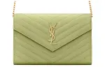 SAINT LAURENT Embossed Leather Wallet, Shoulder Bag, Crossbody Bag Women's Light Green