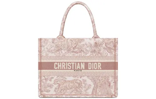 DIOR Embroidery Tote Bag, Shopping Bag, Shoulder Bag, Handbag Medium Women's Rose Pink