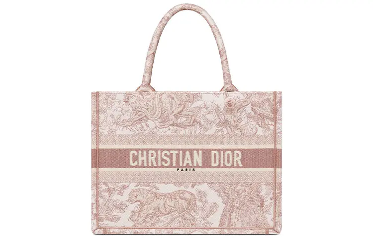 DIOR Embroidery Tote Bag, Shopping Bag, Shoulder Bag, Handbag Medium Women's Rose Pink
